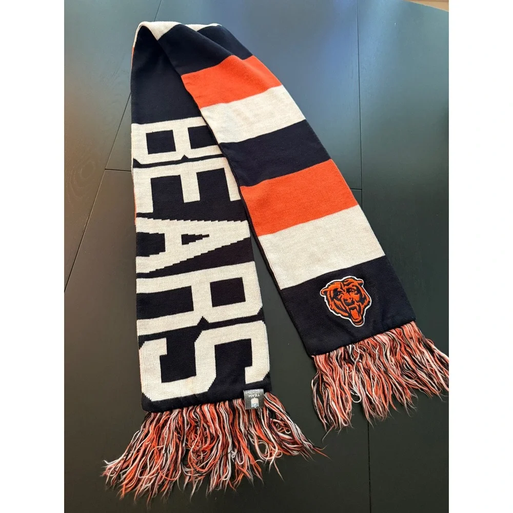 Chicago Bears Spellout Winter Scarf Mens OS 47 Brand Striped Cozy Knitwear
